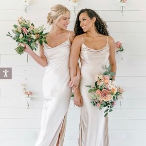 Revelry Skye Satin Bridesmaid Dress in soft champagne